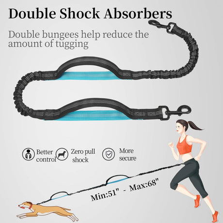 Hands-Free Dog Leash Set with Waist Belt and Storage Pouch, Shock-Absorbing Bungee Leash for Jogging, Walking, and Outdoor Adventures, Reflective Safety Design for Night Use (Green)