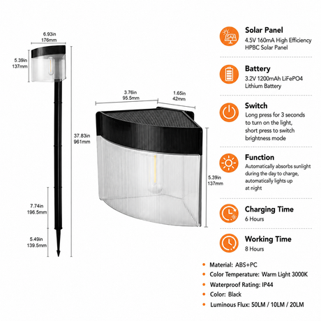 Solar Powered Outdoor Wall Lamp with Radar Motion Sensor, Dual Installation as Wall Mount or Ground Spike, Rechargeable Garden Path Light, Warm White Glow for Patio, Lawn, and Entryway Illumination (White Light, 2PCS)
