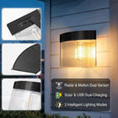 Solar Powered Outdoor Wall Lamp with Radar Motion Sensor, Dual Installation as Wall Mount or Ground Spike, Rechargeable Garden Path Light, Warm White Glow for Patio, Lawn, and Entryway Illumination (White Light, 2PCS)