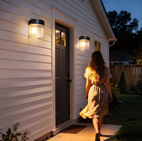 Solar Powered Outdoor Wall Lamp with Radar Motion Sensor, Dual Installation as Wall Mount or Ground Spike, Rechargeable Garden Path Light, Warm White Glow for Patio, Lawn, and Entryway Illumination (White Light, 2PCS)