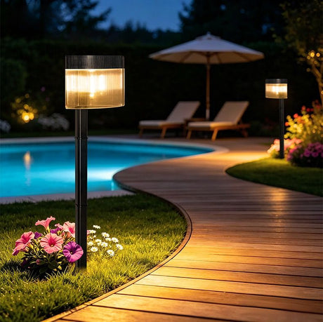 Solar Powered Outdoor Wall Lamp with Radar Motion Sensor, Dual Installation as Wall Mount or Ground Spike, Rechargeable Garden Path Light, Warm White Glow for Patio, Lawn, and Entryway Illumination (White Light, 2PCS)