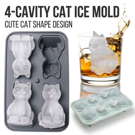 Adorable 4-Cavity Cat-Shaped Silicone Ice Mold for Whiskey, Coffee & Fruit Drinks – Easy-Release, Fun Beverage Chilling for Home Bars and Everyday Dining (Black)