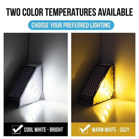 Solar Powered Triangle Step Light with Monocrystalline Silicon Panel, Auto On at Dusk, IP65 Waterproof for Outdoor Stairs, Pathways, Patios, and Garden Steps – Choose Cool White 6000K or Warm Yellow 3000K for Safe Nighttime Illumination (12PCS, Warm White