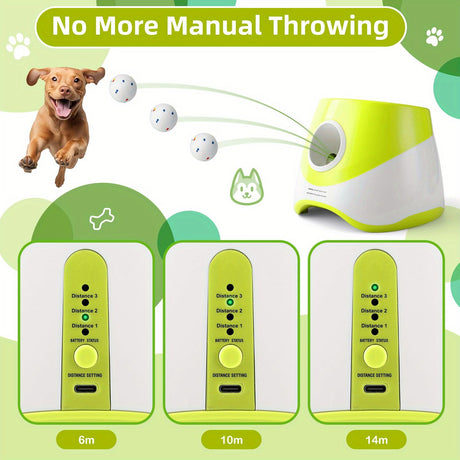 Automatic Dog Tennis Ball Launcher for Indoor & Outdoor Play, Adjustable 3-Speed Thrower with 3 Durable Chew Balls, Rechargeable Fetch Machine for Small, Medium, and Large Dogs (Blue)