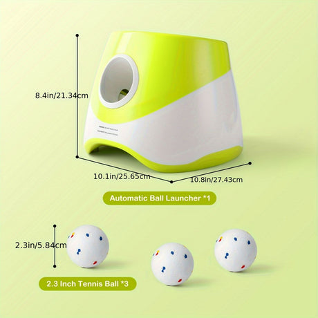 Automatic Dog Tennis Ball Launcher for Indoor & Outdoor Play, Adjustable 3-Speed Thrower with 3 Durable Chew Balls, Rechargeable Fetch Machine for Small, Medium, and Large Dogs (Green)