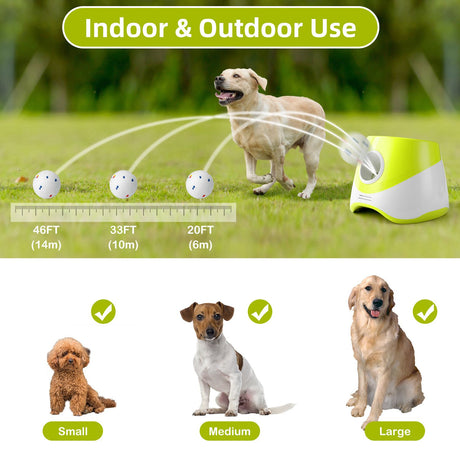 Automatic Dog Tennis Ball Launcher for Indoor & Outdoor Play, Adjustable 3-Speed Thrower with 3 Durable Chew Balls, Rechargeable Fetch Machine for Small, Medium, and Large Dogs (Green)