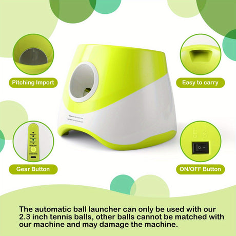 Automatic Dog Tennis Ball Launcher for Indoor & Outdoor Play, Adjustable 3-Speed Thrower with 3 Durable Chew Balls, Rechargeable Fetch Machine for Small, Medium, and Large Dogs (Yellow)