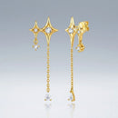 Elegant Four-Pointed Star Moissanite Tassel Earrings with Fine Gold-Plated Finish and Sparkling Drop Details, Perfect for Daily Wear, Dates, and Light Business Occasions (Moissanite, Premium S925)