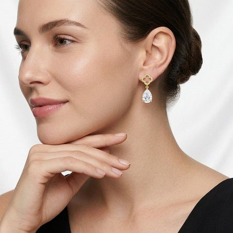 Elegant Asymmetric Moissanite Earrings Set in Dual-Plated 925 Silver with Heart and Four-Leaf Clover Designs, Featuring Eight Hearts and Eight Arrows Cut Stones for Everyday Chic and Special Occasion Wear (Moissanite, Premium S925)
