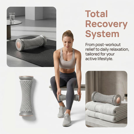 Foot Massager Roller for Plantar Fasciitis Relief - Home Muscle Recovery Tool with Acupressure Nodes, Versatile for Full-Body Soothing After Workouts or Long Days on Feet (Grey)