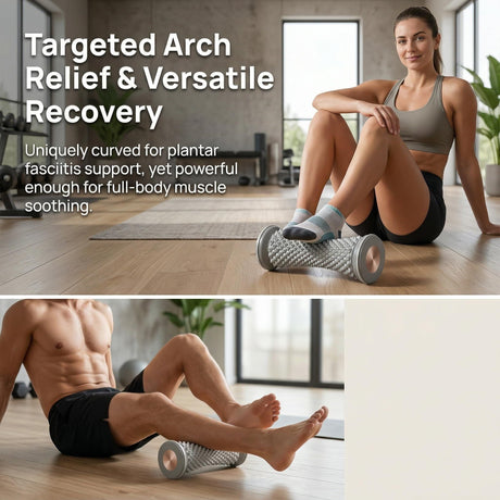 Foot Massager Roller for Plantar Fasciitis Relief - Home Muscle Recovery Tool with Acupressure Nodes, Versatile for Full-Body Soothing After Workouts or Long Days on Feet (Grey)