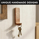 Handcrafted Solid Wood Adhesive Hooks Set – Bohemian Patterned Wall Hangers for Keys, Towels, Hats, Coats, and Bags, No-Drill Peel-and-Stick Mount for Entryway, Bedroom, and Bathroom Decor (3-Pack, Short)