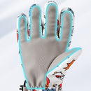 Waterproof Winter Snow Gloves for Kids with Touchscreen, Cartoon Print Design, Warm Fleece Lining, Adjustable Wrist Strap, Ideal for Skiing, Snowman Building, and Outdoor Play (L, White(Monster))
