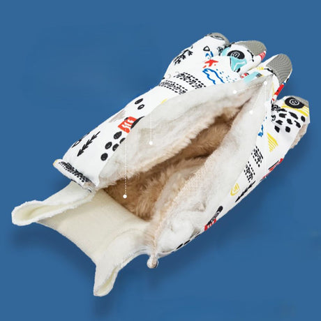 Waterproof Winter Snow Gloves for Kids with Touchscreen, Cartoon Print Design, Warm Fleece Lining, Adjustable Wrist Strap, Ideal for Skiing, Snowman Building, and Outdoor Play (L, White(Monster))