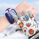 Waterproof Winter Snow Gloves for Kids with Touchscreen, Cartoon Print Design, Warm Fleece Lining, Adjustable Wrist Strap, Ideal for Skiing, Snowman Building, and Outdoor Play (L, White(Panda))