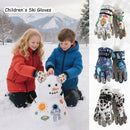 Waterproof Winter Snow Gloves for Kids with Touchscreen, Cartoon Print Design, Warm Fleece Lining, Adjustable Wrist Strap, Ideal for Skiing, Snowman Building, and Outdoor Play (L, White(Space))