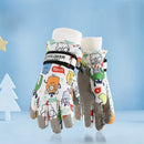 Waterproof Winter Snow Gloves for Kids with Touchscreen, Cartoon Print Design, Warm Fleece Lining, Adjustable Wrist Strap, Ideal for Skiing, Snowman Building, and Outdoor Play (L, White(Space))