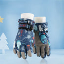 Waterproof Winter Snow Gloves for Kids with Touchscreen, Cartoon Print Design, Warm Fleece Lining, Adjustable Wrist Strap, Ideal for Skiing, Snowman Building, and Outdoor Play (M, Navy)