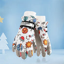 Waterproof Winter Snow Gloves for Kids with Touchscreen, Cartoon Print Design, Warm Fleece Lining, Adjustable Wrist Strap, Ideal for Skiing, Snowman Building, and Outdoor Play (M, White(Panda))