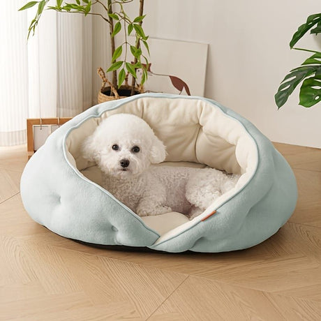 Semi-Enclosed Pet Bed with Plush Comfort and Anti-Slip Base – Ideal for Cats and Small to Medium Dogs Seeking a Cozy, Secure Sleep Spot for All Seasons (L, Grey)