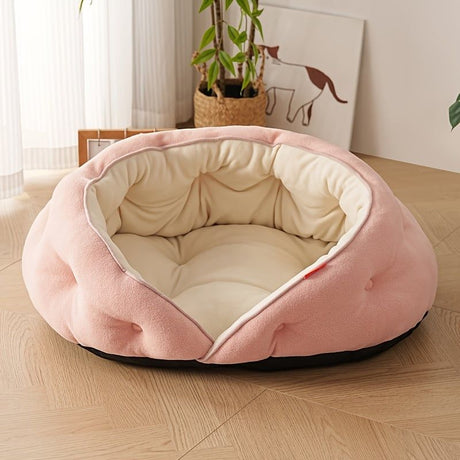 Semi-Enclosed Pet Bed with Plush Comfort and Anti-Slip Base – Ideal for Cats and Small to Medium Dogs Seeking a Cozy, Secure Sleep Spot for All Seasons (M, Blue)