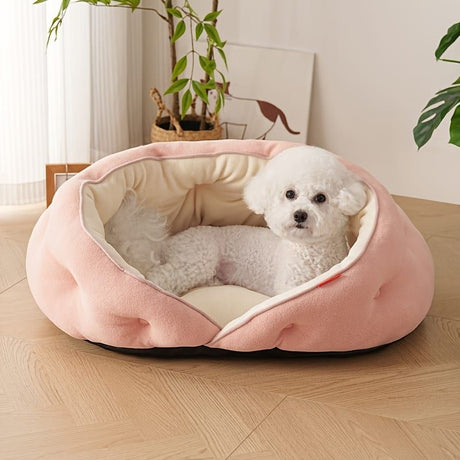 Semi-Enclosed Pet Bed with Plush Comfort and Anti-Slip Base – Ideal for Cats and Small to Medium Dogs Seeking a Cozy, Secure Sleep Spot for All Seasons (S, Blue)