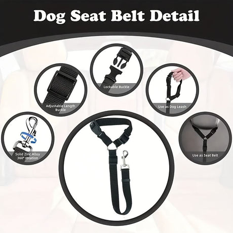Dog Seat Belt for Car, Pet Car Safety Restraint with Adjustable Straps and Zinc Alloy Hook, Perfect for Securing Your Dog in Vehicle, Ideal Car Safety Strap for Small to Large Dogs, Great Christmas Gift for Pet Lovers (Black)