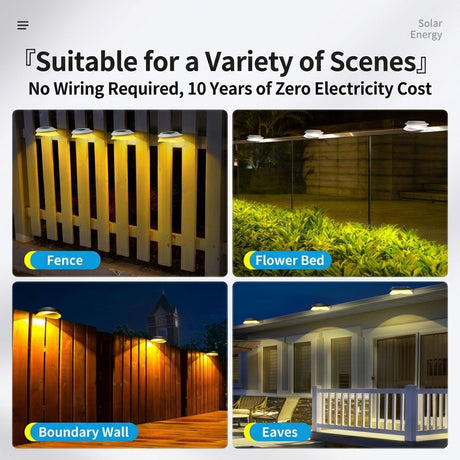 Solar Powered Fence Light with Durable ABS+PC Housing, Monocrystalline Silicon Panel, and Adjustable Mounting Clip for Outdoor Garden, Patio, Deck, and Walkway Illumination in Warm White or Cool White (16PCS, Black Housing‑Cool White Light)