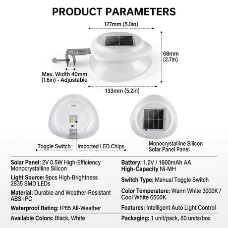 Solar Powered Fence Light with Durable ABS+PC Housing, Monocrystalline Silicon Panel, and Adjustable Mounting Clip for Outdoor Garden, Patio, Deck, and Walkway Illumination in Warm White or Cool White (4PCS, White Housing‑Cool White Light)