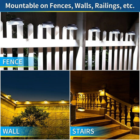 Solar Powered Fence Light with Durable ABS+PC Housing, Monocrystalline Silicon Panel, and Adjustable Mounting Clip for Outdoor Garden, Patio, Deck, and Walkway Illumination in Warm White or Cool White (4PCS, White Housing‑Cool White Light)