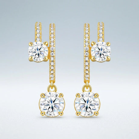 Elegant C-Shaped Drop Earrings with Round Moissanite and Micro-Pave Setting, Crafted in 925 Silver with 18K Gold Plating for Daily Chic and Special Occasions (Moissanite, Premium S925)