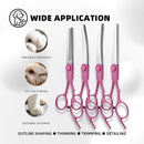 Professional Pet Grooming Scissors Set for Dogs & Cats – Includes Straight, Curved, Thinning Shears, Nail Clippers, and Comb in a Stylish Pink Case for Home Grooming and Salon-Quality Trimming