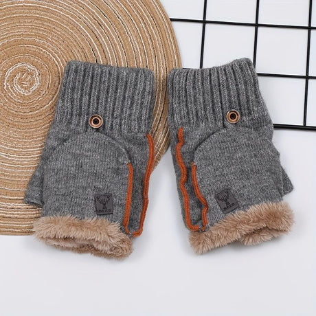 Men's Thick Knitted Flip-Top Gloves with Plush Lining, Convertible Design for Touchscreen Use, Winter Warmth for Outdoor Activities and Daily Commute (Black)