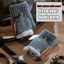 Men's Thick Knitted Flip-Top Gloves with Plush Lining, Convertible Design for Touchscreen Use, Winter Warmth for Outdoor Activities and Daily Commute (Darkgray)