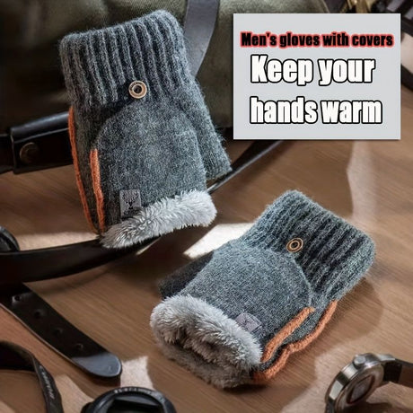 Men's Thick Knitted Flip-Top Gloves with Plush Lining, Convertible Design for Touchscreen Use, Winter Warmth for Outdoor Activities and Daily Commute (Darkgray)
