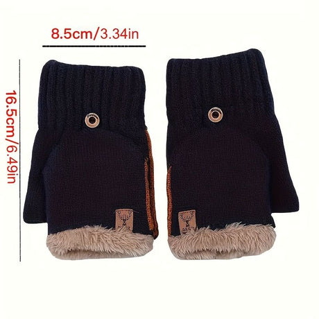 Men's Thick Knitted Flip-Top Gloves with Plush Lining, Convertible Design for Touchscreen Use, Winter Warmth for Outdoor Activities and Daily Commute (Lightgray)