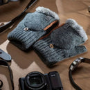 Men's Thick Knitted Flip-Top Gloves with Plush Lining, Convertible Design for Touchscreen Use, Winter Warmth for Outdoor Activities and Daily Commute (Lightgray)
