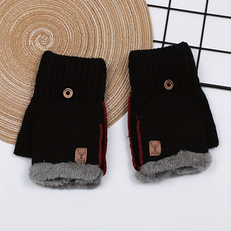 Men's Thick Knitted Flip-Top Gloves with Plush Lining, Convertible Design for Touchscreen Use, Winter Warmth for Outdoor Activities and Daily Commute (Lightgray)