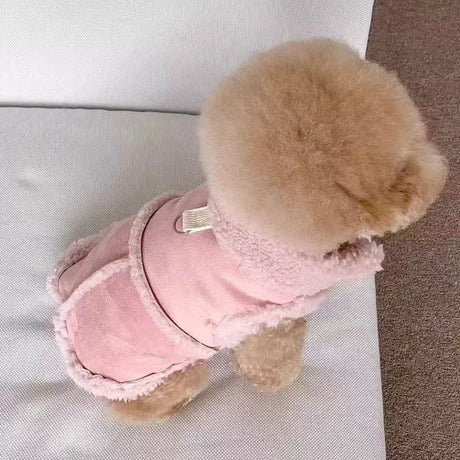 Cozy Pet Winter Vest with Leash Loop: Faux Suede & Plush Fleece Warm Coat for Small Dogs, Cats, and Puppies – Perfect for Autumn, Winter Walks, and Indoor Comfort (L, Pink)(Leash not included)