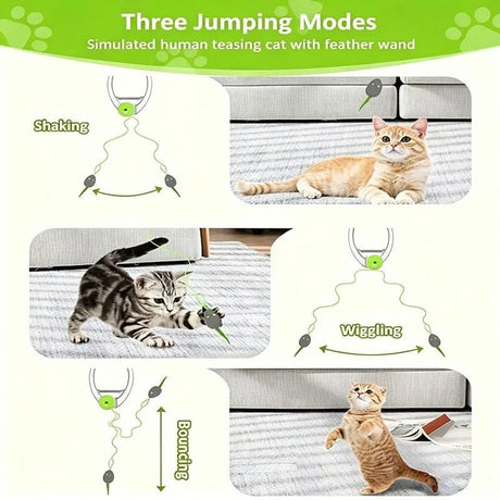 Interactive Electric Cat Teaser with Clip-On Spring Design – Auto Up-and-Down Motion, Replaceable Plush Mouse & Feather Wand Attachments, Perfect for Indoor Play, Exercise, and Mental Stimulation on Desks, Shelves, or Cat Trees. (Blue)