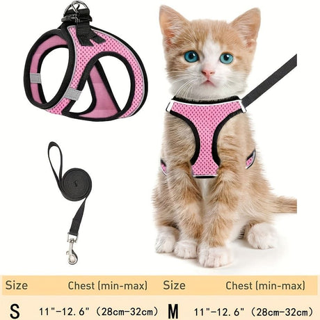 Escape-Proof Cat Harness and Leash Set with Reflective Soft Mesh Vest for Safe Outdoor Adventures with Your Feline Friend (S, Black)