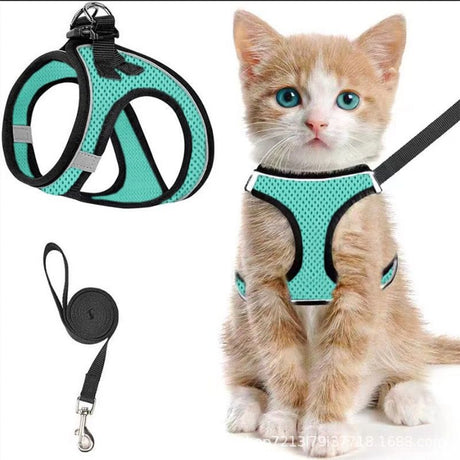 Escape-Proof Cat Harness and Leash Set with Reflective Soft Mesh Vest for Safe Outdoor Adventures with Your Feline Friend (S, Black)