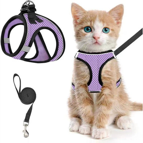 Escape-Proof Cat Harness and Leash Set with Reflective Soft Mesh Vest for Safe Outdoor Adventures with Your Feline Friend (S, Black)