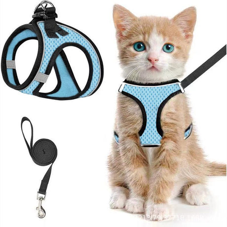 Escape-Proof Cat Harness and Leash Set with Reflective Soft Mesh Vest for Safe Outdoor Adventures with Your Feline Friend (S, Black)