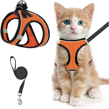 Escape-Proof Cat Harness and Leash Set with Reflective Soft Mesh Vest for Safe Outdoor Adventures with Your Feline Friend (S, Pink)
