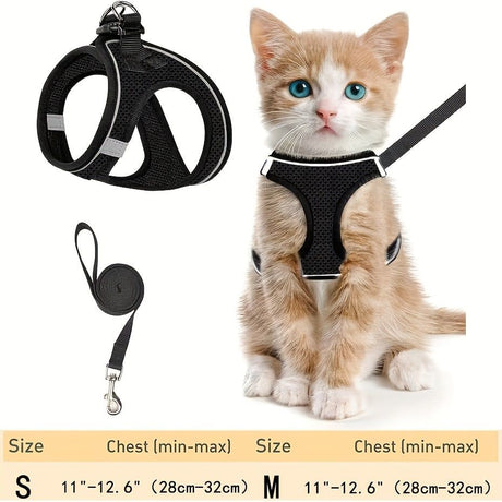 Escape-Proof Cat Harness and Leash Set with Reflective Soft Mesh Vest for Safe Outdoor Adventures with Your Feline Friend (S, Pink)