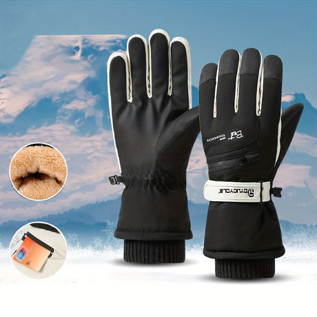Winter Full-Finger Touchscreen Thermal Gloves for Skiing, Hiking, Cycling, and Outdoor Activities – Unisex Waterproof, Windproof, and Warm Design with Anti-Slip Grip and Adjustable Wrist Strap (Navy)