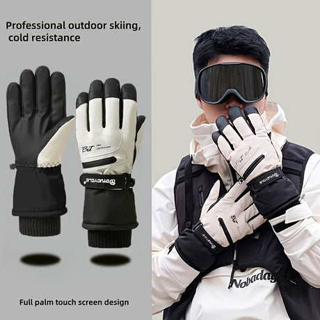 Winter Full-Finger Touchscreen Thermal Gloves for Skiing, Hiking, Cycling, and Outdoor Activities – Unisex Waterproof, Windproof, and Warm Design with Anti-Slip Grip and Adjustable Wrist Strap (Pink)