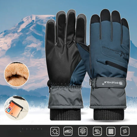 Winter Full-Finger Touchscreen Thermal Gloves for Skiing, Hiking, Cycling, and Outdoor Activities – Unisex Waterproof, Windproof, and Warm Design with Anti-Slip Grip and Adjustable Wrist Strap (SkyBlue)