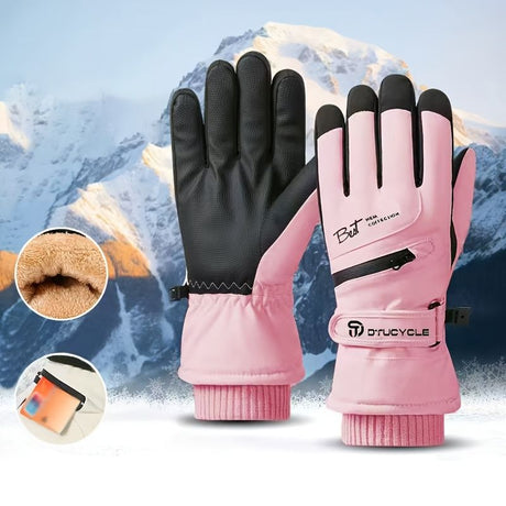 Winter Full-Finger Touchscreen Thermal Gloves for Skiing, Hiking, Cycling, and Outdoor Activities – Unisex Waterproof, Windproof, and Warm Design with Anti-Slip Grip and Adjustable Wrist Strap (White)